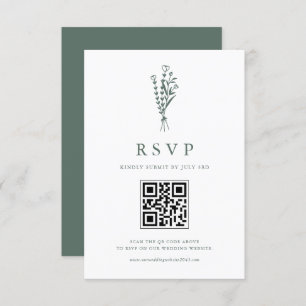 Cartons Réponse Sage Green Minimailist Botaniques QR Code Mariage