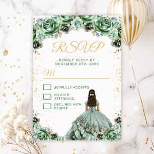 Cartons Réponse Sage Green Princess Florale Quinceañera