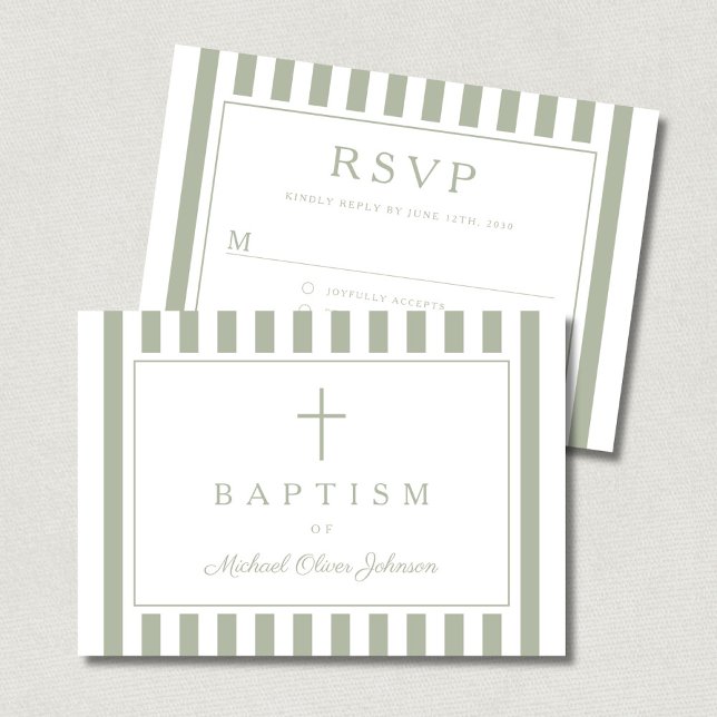 Cartons Réponse Sage Green Religious Cross Boy Baptism  (Sage Green Religious Cross Boy Baptism RSVP Card)
