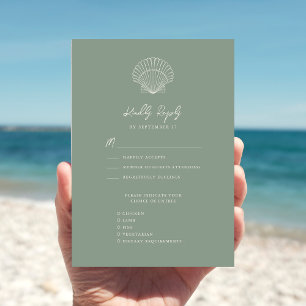 Cartons Réponse Sage Green Seashell Beach Destination Mariage