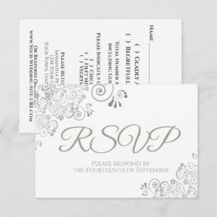 Cartons Réponse Sage Green sur blanc Elegant Mariage en dentelle a