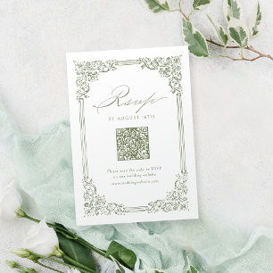 Cartons Réponse Sage Green Vintage Frame Elegant QR Code Mariage