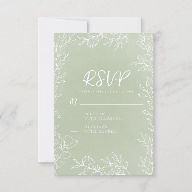 Cartons Réponse Sage Green White Botanical Garden Wedding (Devant)