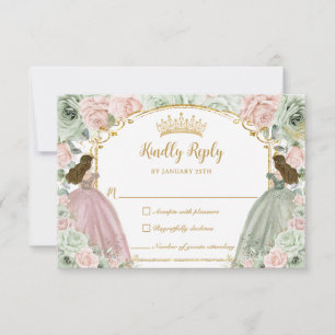Cartons Réponse Sage Vert Blush rose Floral Twins XV Quinceañera