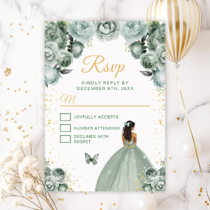 Cartons Réponse Sage Vert et Or Princesse à Peau Foncée