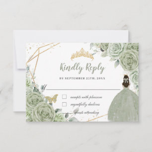 Cartons Réponse Sage Vert Floral Or Quinceañera Princesse Robe