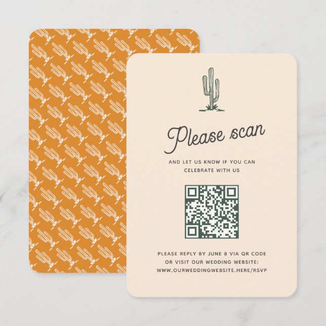 Cartons Réponse Saguaro jaune rétro Cactus Mariage du désert Code  (Devant / Derrière)