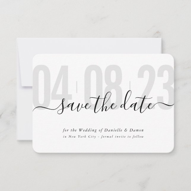 Cartons Réponse SAVE THE DATE block moderne calligraphie gris noir (Devant)