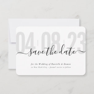 Cartons Réponse SAVE THE DATE block moderne calligraphie gris noir