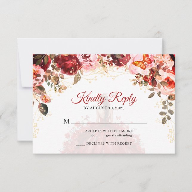 Cartons Réponse Scarlet Elegance Florale Princesse Quinceañera (Devant)