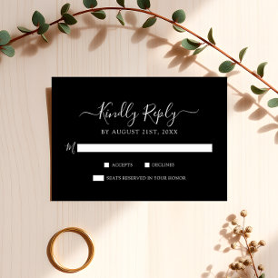 Cartons Réponse Script blanc intemporel sur Mariage minimaliste no