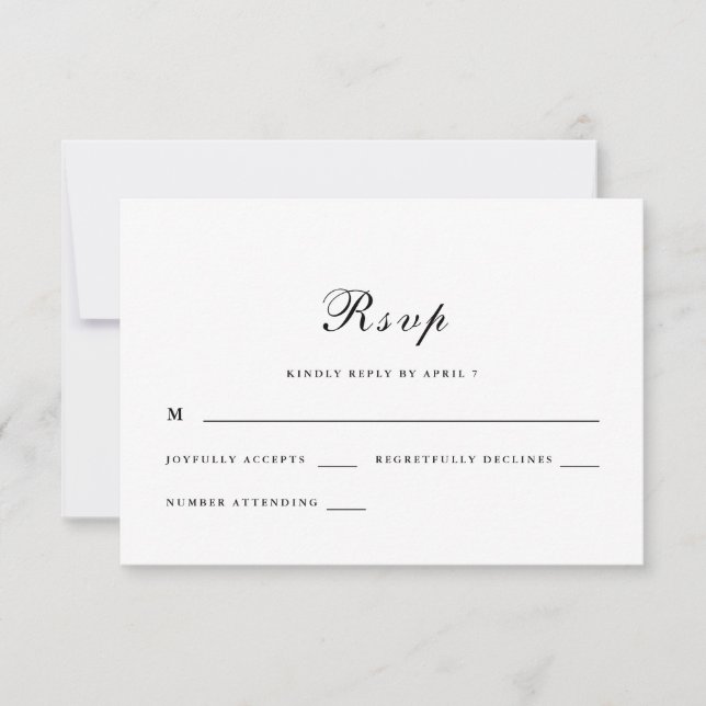 Cartons Réponse Script classique et élégant Mariage noir et blanc (Devant)