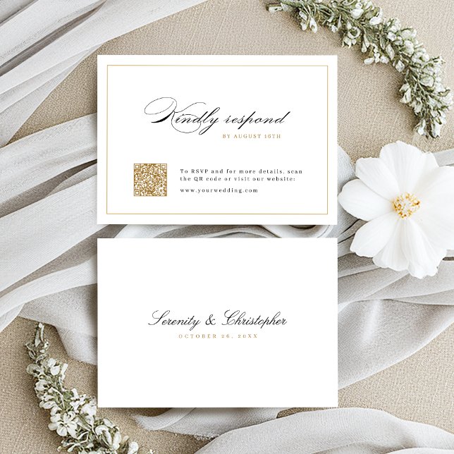Cartons Réponse Script d'élégance classique mariage de code QR sim (Classic Elegance Script Simple QR code wedding RSVP Card)