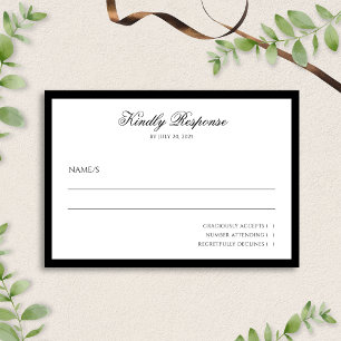 Cartons Réponse Script minimaliste officiel Mariage noir et blanc