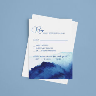 Cartons Réponse Script moderne Aquarelle Indigo Mariage bleu