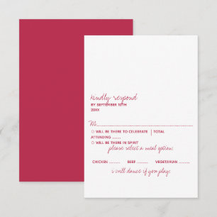 Cartons Réponse Script moderne Viva Magenta Mariage minimaliste