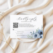 Script romantique Dusty Blue Floral QR Code Mariag