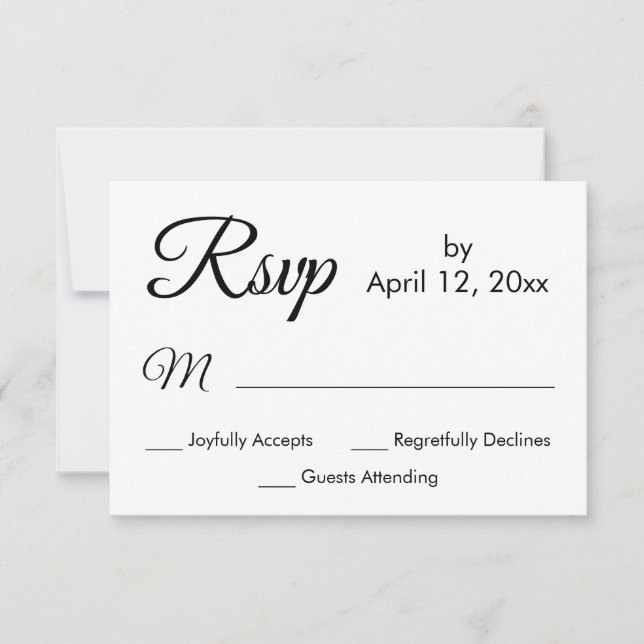 Cartons Réponse Script simple et élégant, Mariage noir et blanc (Devant)