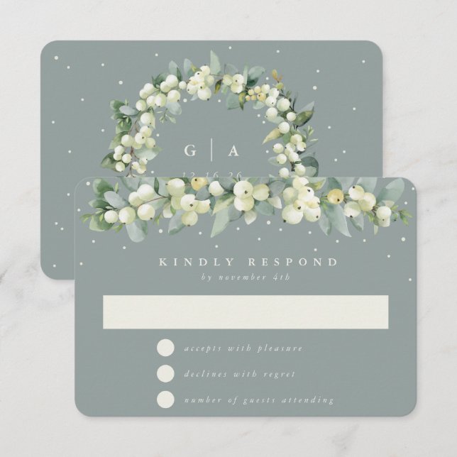 Cartons Réponse Seafoam Green Snowberry+Eucalyptus Garland Mariage (Devant / Derrière)