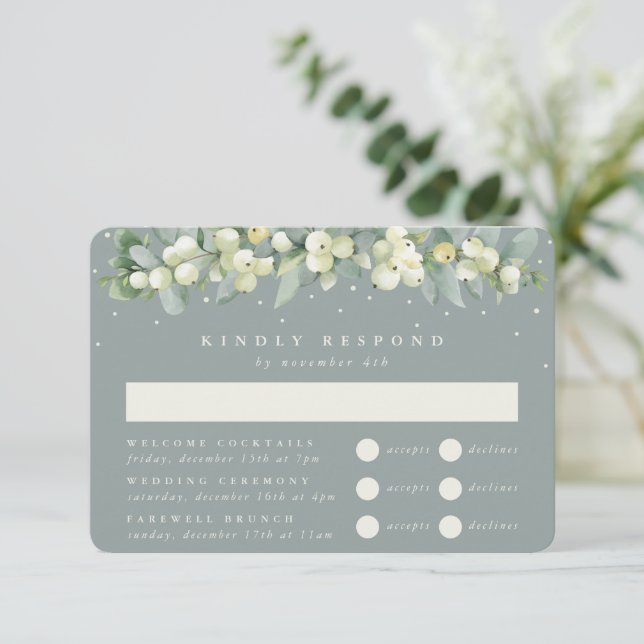 Cartons Réponse Seafoam Snowberry+Eucalyptus Mariage Multi-événeme (Debout devant)