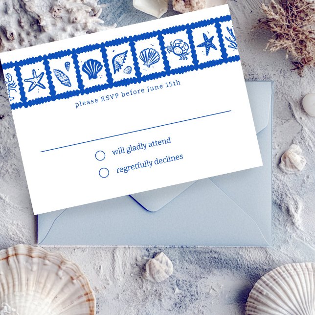 Cartons Réponse Seashell Grid Beach Wedding PERSONNALISÉ (Seashell Grid Beach Wedding CUSTOM RSVP Card
)