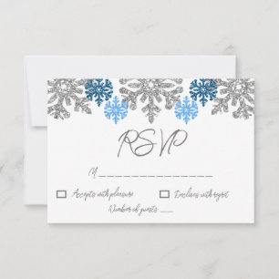 Cartons Réponse Silver Blue Snowflakes Mariage d'hiver