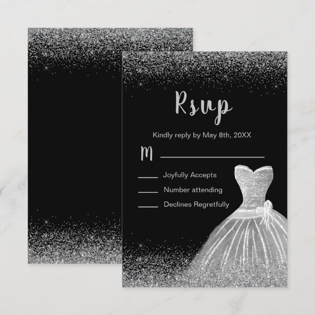 Cartons Réponse Silver Dress Faux Glitter Sweet 16  (Devant / Derrière)
