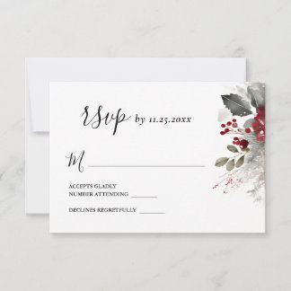 Cartons Réponse Silver Red hiver Noël Floral Mariage