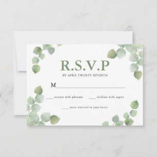 Cartons Réponse Simple aquarelle Eucalyptus Mariage vert