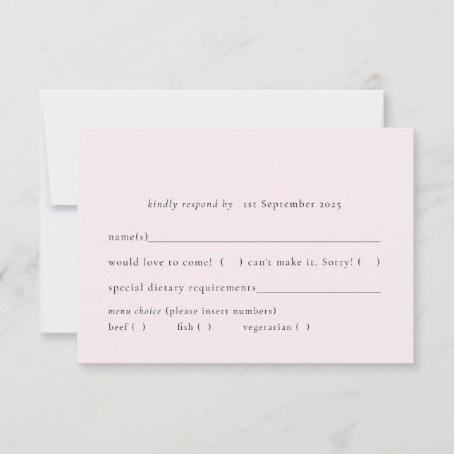 Cartons Réponse Simple Blush Pale Rose Clair Solide choix de repas (Devant)