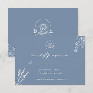 Cartons Réponse Simple Boho Floral Botanique Dusty Blue Mariage