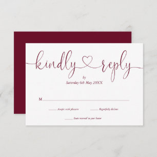Cartons Réponse Simple Burgundy White Script Heart Répondre Kindly