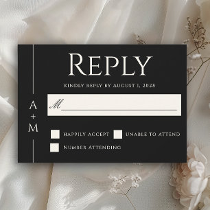 Cartons Réponse Simple classique noir élégant Monogramme mariage R