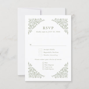 Cartons Réponse Simple Delicate Floral Timeless Sage Mariage vert