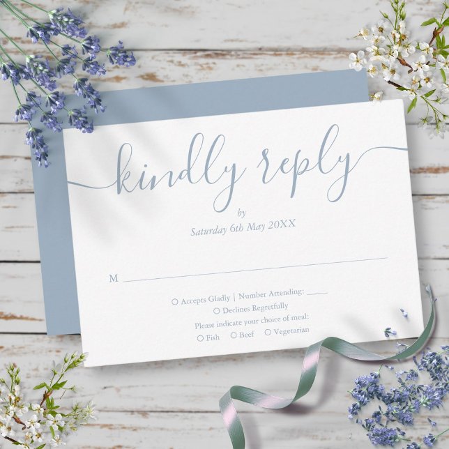 Cartons Réponse Simple Dusty Blue Script Repas Choice Mariage (Simple Dusty Blue Script Meal Choice Wedding RSVP Card)