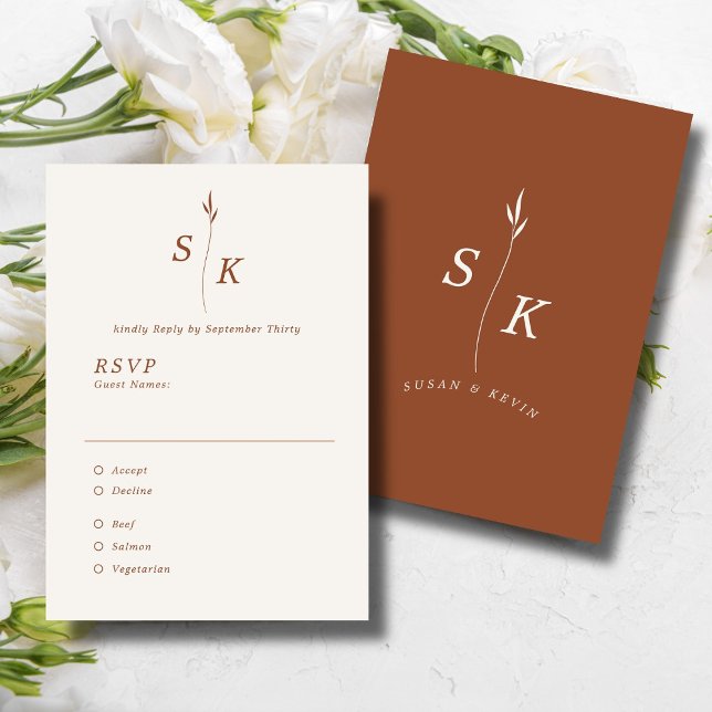 Cartons Réponse Simple Elegance Feuille Monogram Mariage chic (Créateur téléchargé)