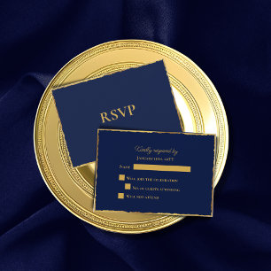 Cartons Réponse Simple Elegance Marine Blue Luxe Gold Edge Mariage