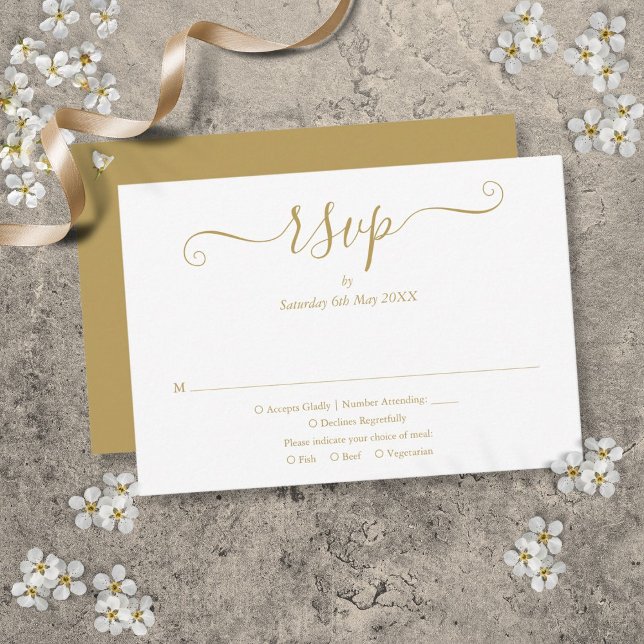 Cartons Réponse Simple Élégant Mariage Script Or (Simple Elegant Gold Script Wedding RSVP Card)