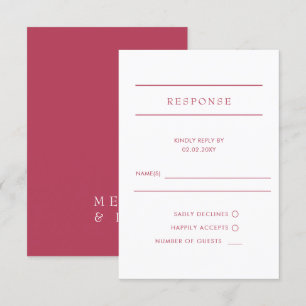 Cartons Réponse Simple élégant minimaliste moderne Mariage Magenta