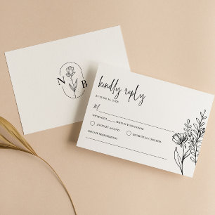 Cartons Réponse Simple élégant noir blanc classique Mariage modern
