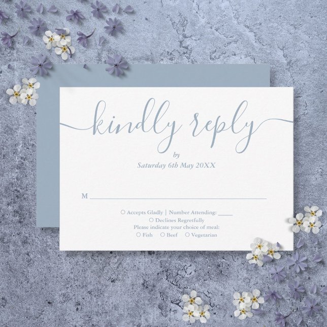Cartons Réponse Simple Élégant Script Bleu Poussiéreux (Simple Elegant Script Dusty Blue RSVP Card)