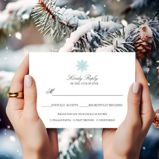 Cartons Réponse Simple Elegant Snowflake Light Blue option repas