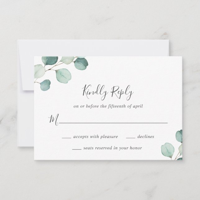 Cartons Réponse Simple Elégant Verdure Rustique Eucalyptus Mariage (Devant)