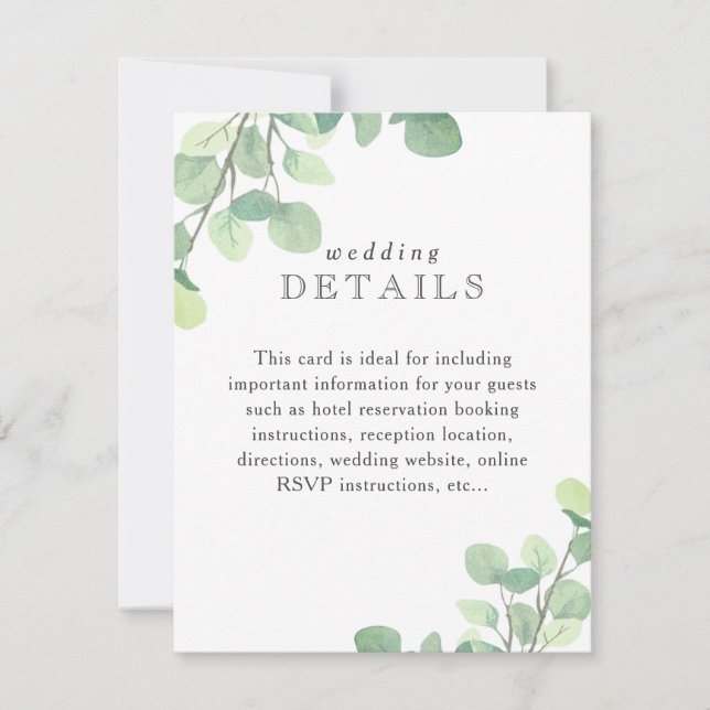 Cartons Réponse Simple Eucalyptus Mariage Détails du client Info C (Devant)