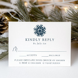 Cartons Réponse Simple Mariage au Flocon de Neige Navy