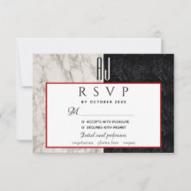 Simple moderne rouge noir et Marbre blanc Mariage
