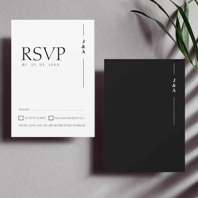 Cartons Réponse Simple Monogramme Initiales Mariage Noir Blanc (Créateur téléchargé)