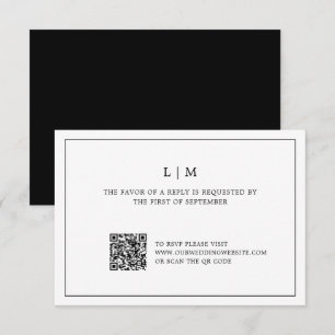 Cartons Réponse Simple Noir et Blanc QR Code Mariage élégant