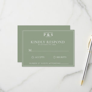 Cartons Réponse Simple Sage Green Élégant Monogramme Mariage chic