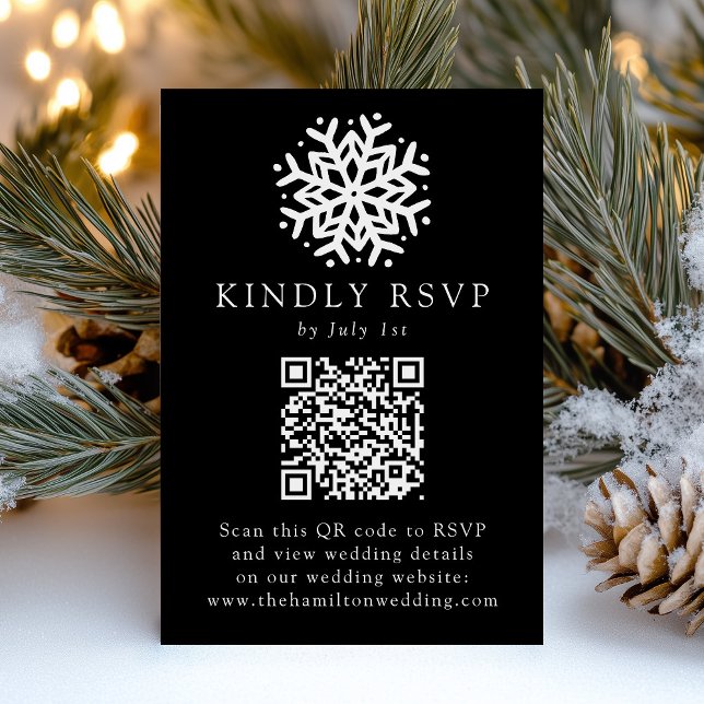 Cartons Réponse Simple Snowflake noir QR Code Mariage (Créateur téléchargé)